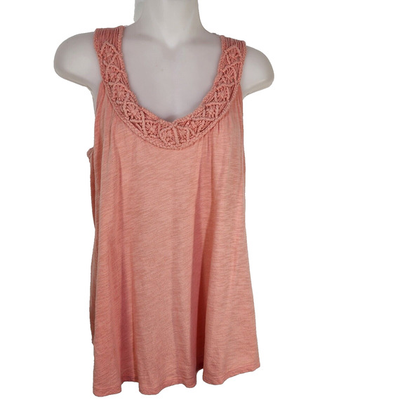 Maurices Women Tank Top Large Orange Crochet Scoop Neck Modal Cotton Lightweight - Picture 1 of 9